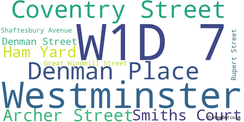 A word cloud for the W1D 7 postcode